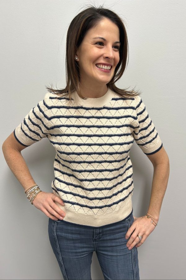 THML Blue and Cream Stripe Top Online Hot Sale