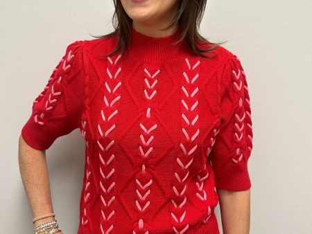 THML Red Short Sleeved Knit Top Sale