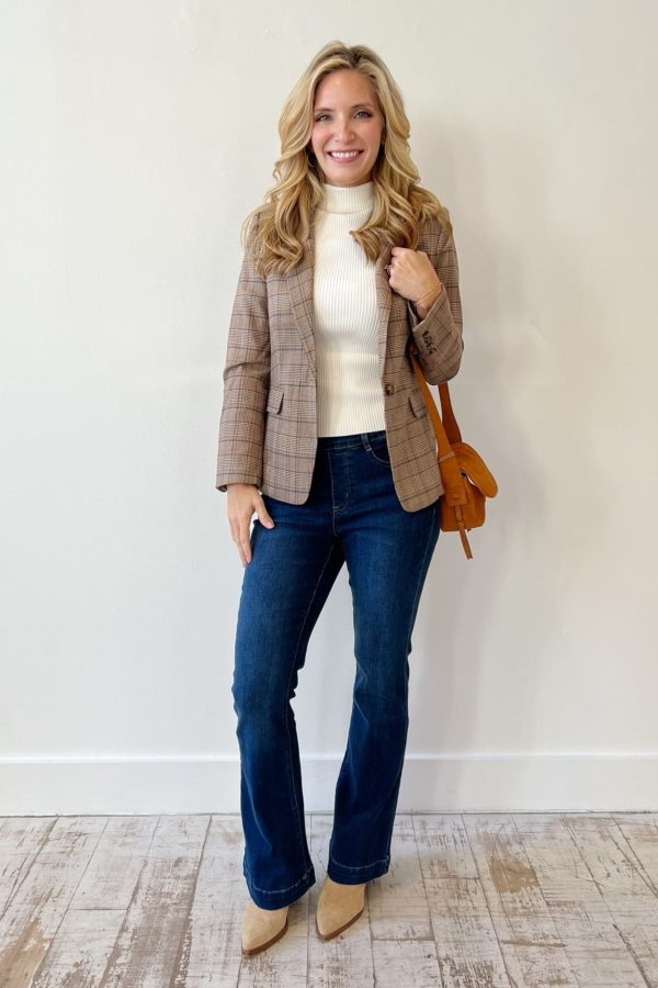 Gretchen Scott Preppy Plaid Blazer - Khaki Navy on Sale