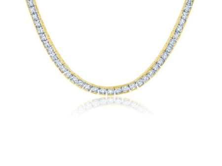 Crislu Mens Princess Cut 3mm Tennis Necklace - 18k Gold For Sale