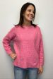 Crew Sweater w  Ribbed Details - Fuchsia Hot on Sale