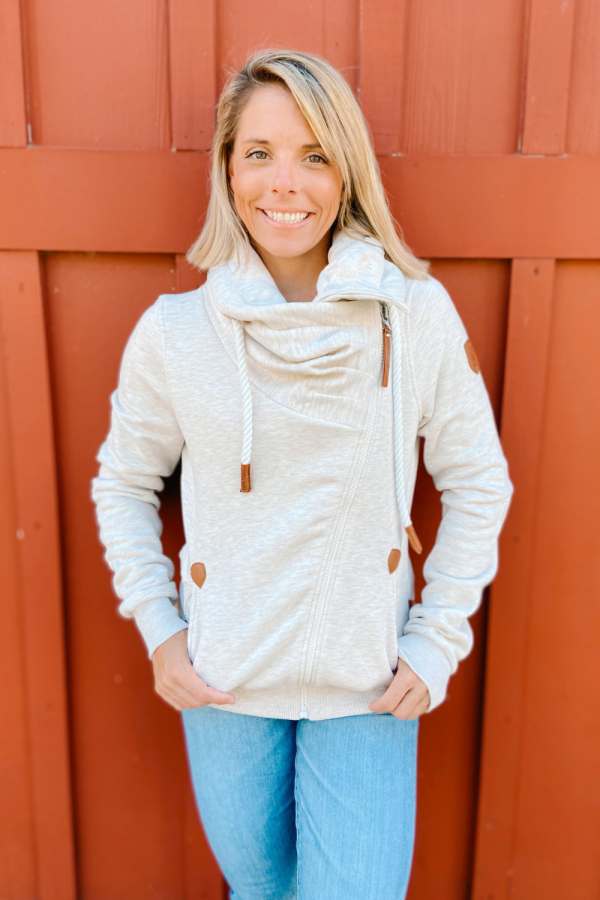 Wanakome Hestia Zip Cowl Neck Sweatshirt - Heather Oatmeal Online Sale