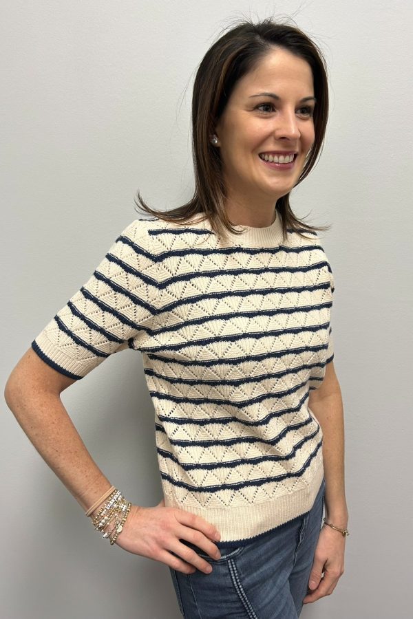 THML Blue and Cream Stripe Top Online Hot Sale