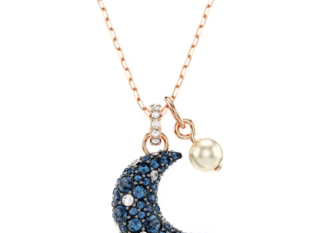 Swarovski Sublima Moon Pendant: Blue Rose Gold Hot on Sale