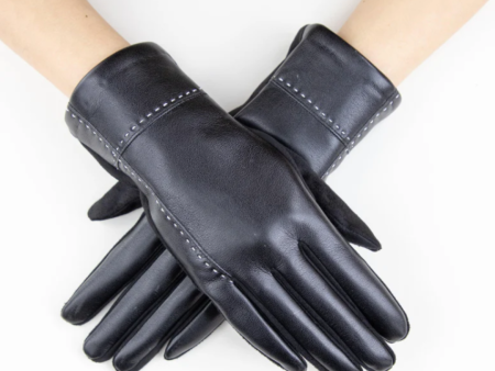 Faux Leather Cross Stitch Gloves on Sale