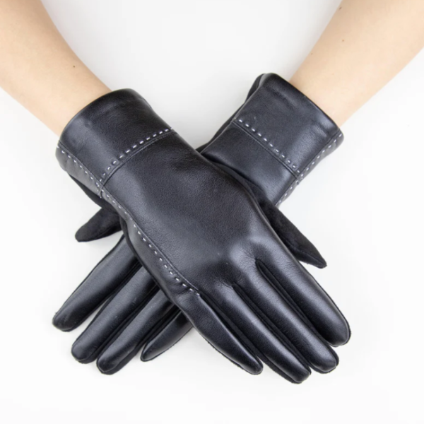 Faux Leather Cross Stitch Gloves on Sale