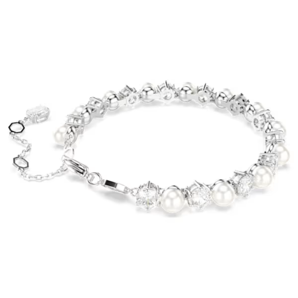 Swarovski Matrix Tennis Bracelet - Pearl Crystal Rhodium For Sale