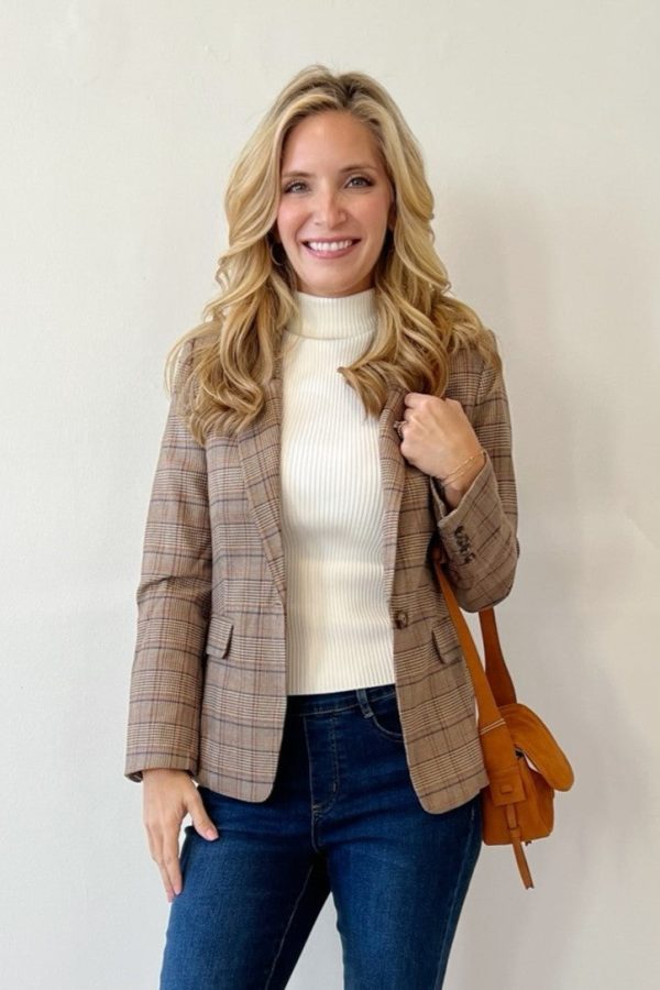 Gretchen Scott Preppy Plaid Blazer - Khaki Navy on Sale