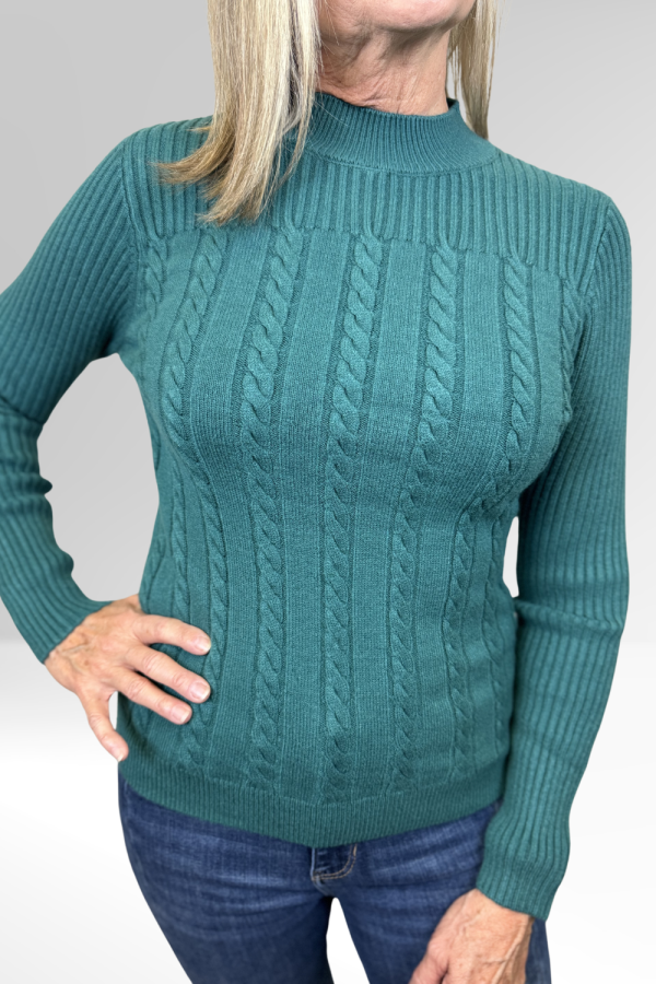 Liverpool Mock Neck Cable Sweater - Malachite For Sale