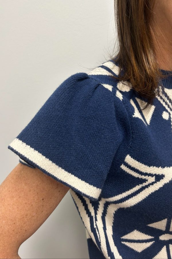 THML Blue and White Knit Top For Cheap