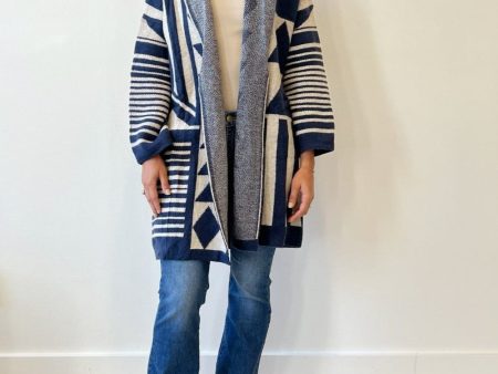 Geometric Hooded Cardigan - Navy Hot on Sale