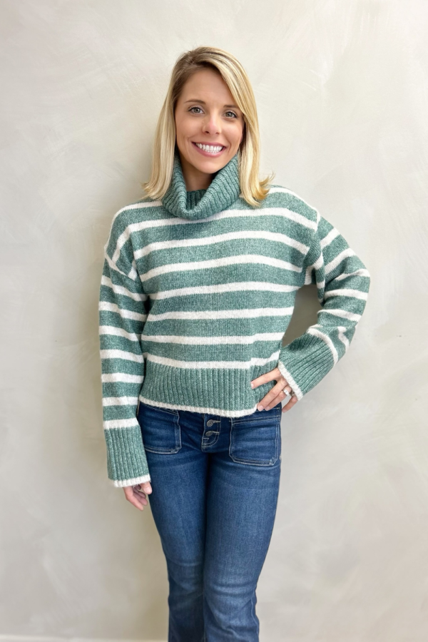 Z Supply Josephine Stripe Sweater - Palm Green For Cheap