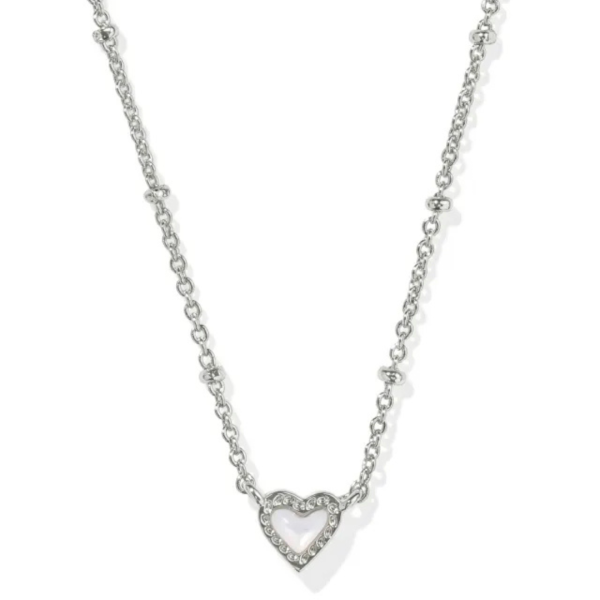 Kendra Scott Mini Ari Heart Pendant Necklace - Silver Ivory Mother of Pearl Sale