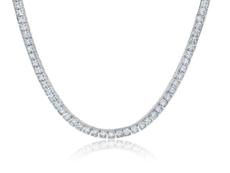 Crislu Mens Princess Cut 3mm Tennis Necklace - Platinum Hot on Sale