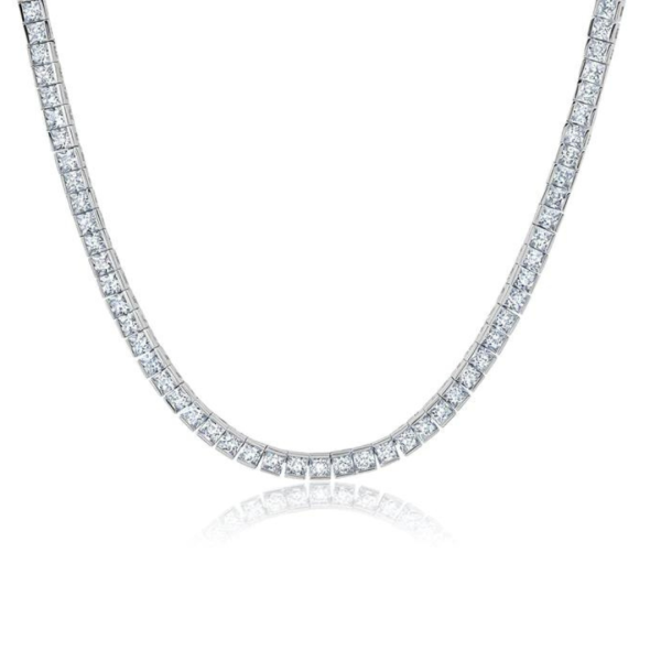 Crislu Mens Princess Cut 3mm Tennis Necklace - Platinum Hot on Sale