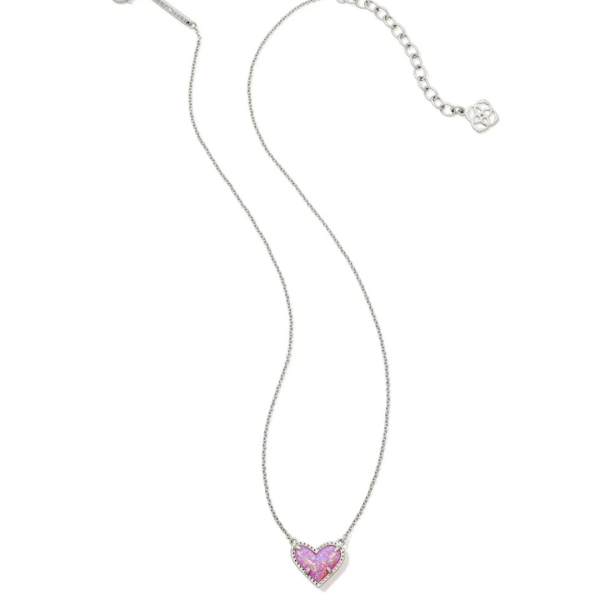 Kendra Scott Mini Ari Heart Pendant Necklace - Silver - Bubblegum Pink Kyocera Online Hot Sale