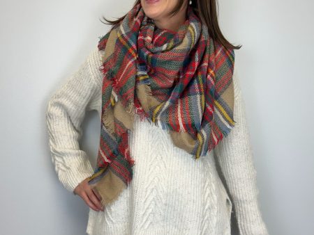 Plaid Blanket Scarf - Camel Sale