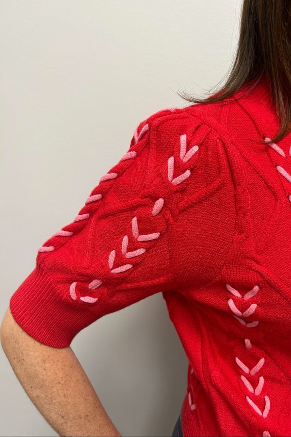 THML Red Short Sleeved Knit Top Sale