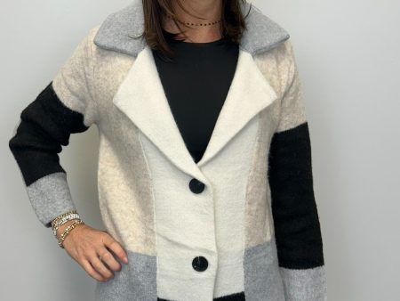 Heathered Color Blocked Coatigan - Beige Black Sale