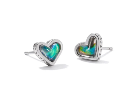 Kendra Scott Framed Ari Heart Stud Earrings - Rhodium Fashion