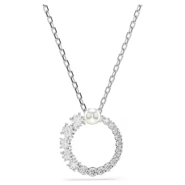 Swarovski Matrix Circle Pendant - Pearl Crystal Rhodium on Sale