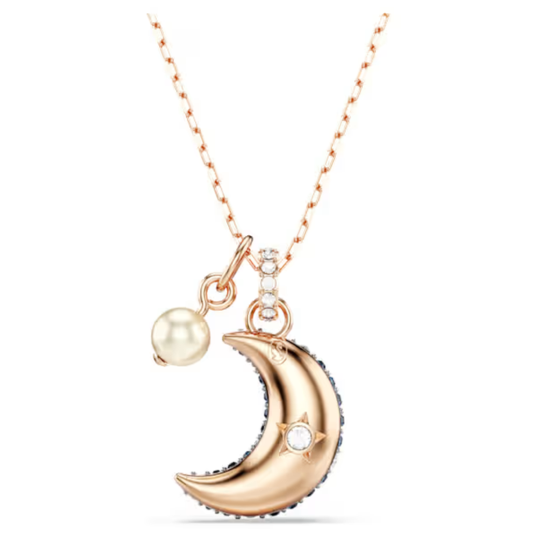 Swarovski Sublima Moon Pendant: Blue Rose Gold Hot on Sale