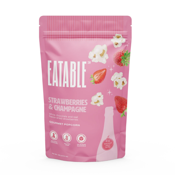 Eatable Strawberries & Champagne White Chocolate Popcorn For Cheap