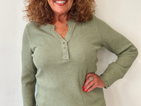 Tribal Henley Top w  Buttons - Heathered Clover Leaf Sale