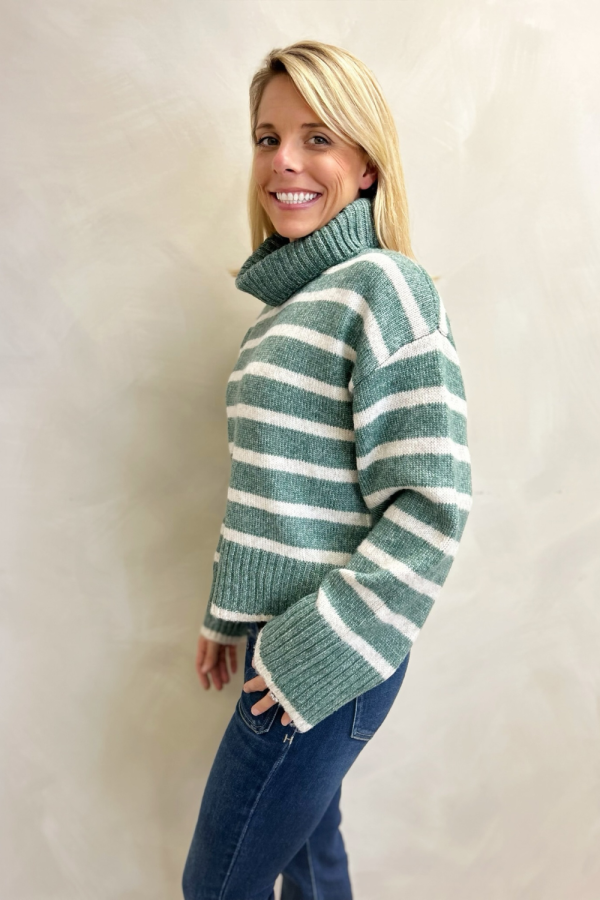 Z Supply Josephine Stripe Sweater - Palm Green For Cheap