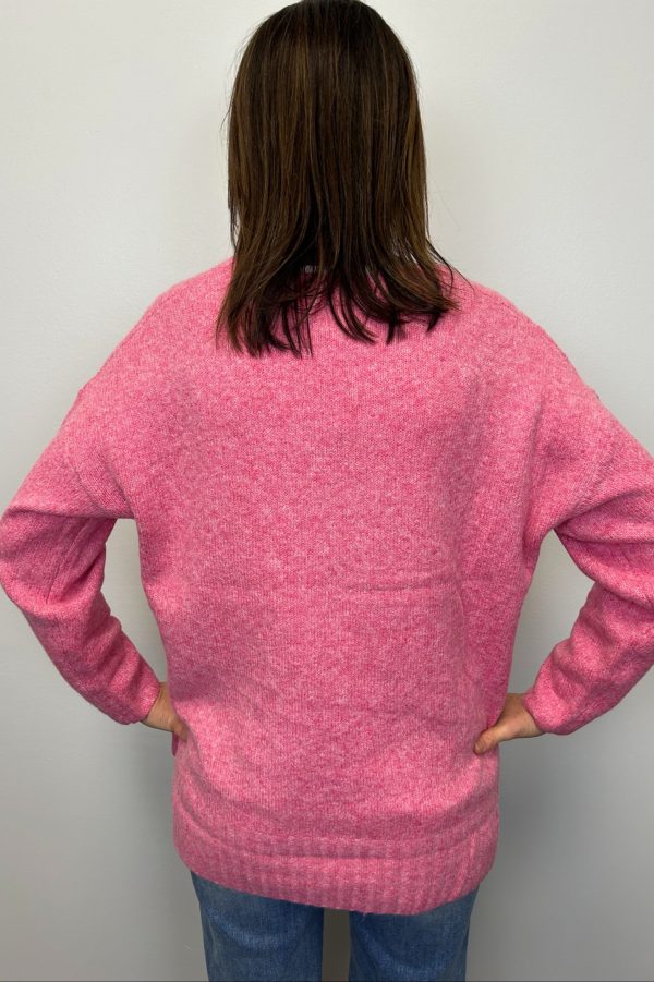 Crew Sweater w  Ribbed Details - Fuchsia Hot on Sale