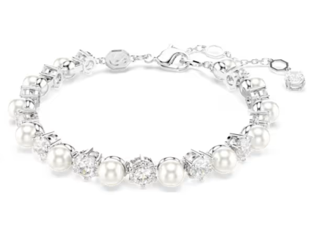 Swarovski Matrix Tennis Bracelet - Pearl Crystal Rhodium For Sale