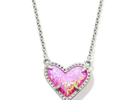 Kendra Scott Mini Ari Heart Pendant Necklace - Silver - Bubblegum Pink Kyocera Online Hot Sale