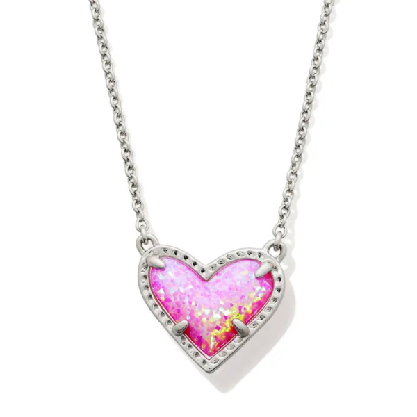 Kendra Scott Mini Ari Heart Pendant Necklace - Silver - Bubblegum Pink Kyocera Online Hot Sale