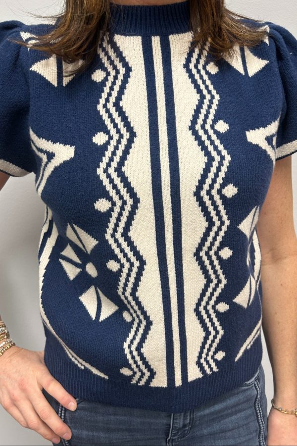 THML Blue and White Knit Top For Cheap