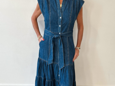 Elan Denim Tiered Dress For Cheap