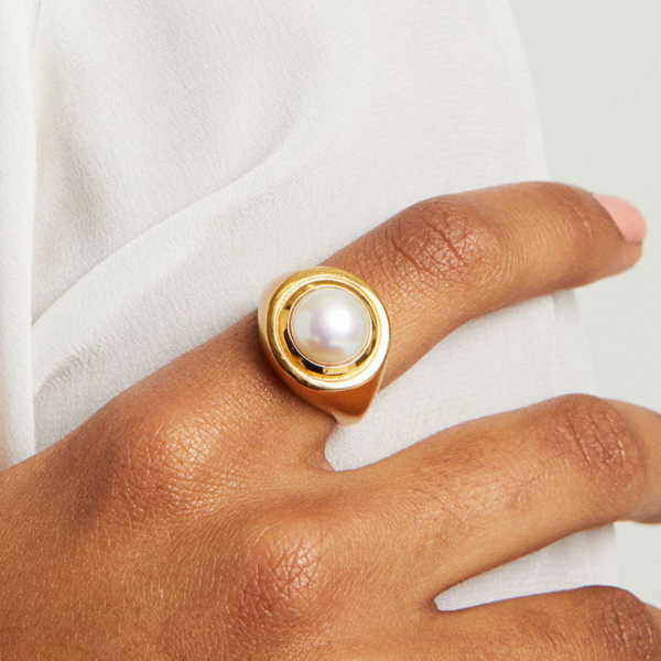 Dean Davidson Mini Signet Ring - Pearl Gold on Sale