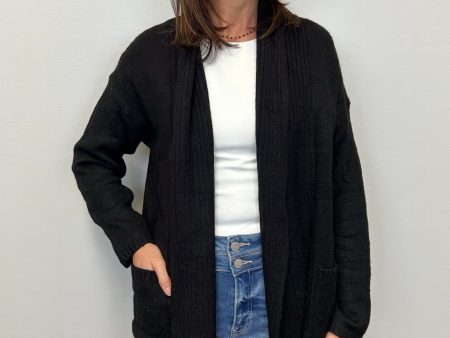 Very Moda Ribbed Shawl Cardigan w  Pockets - Black For Discount