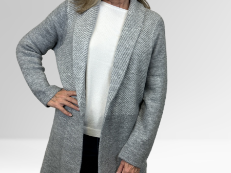 Liverpool Open Front Shawl Sweater Coat - Grey Patterend Discount