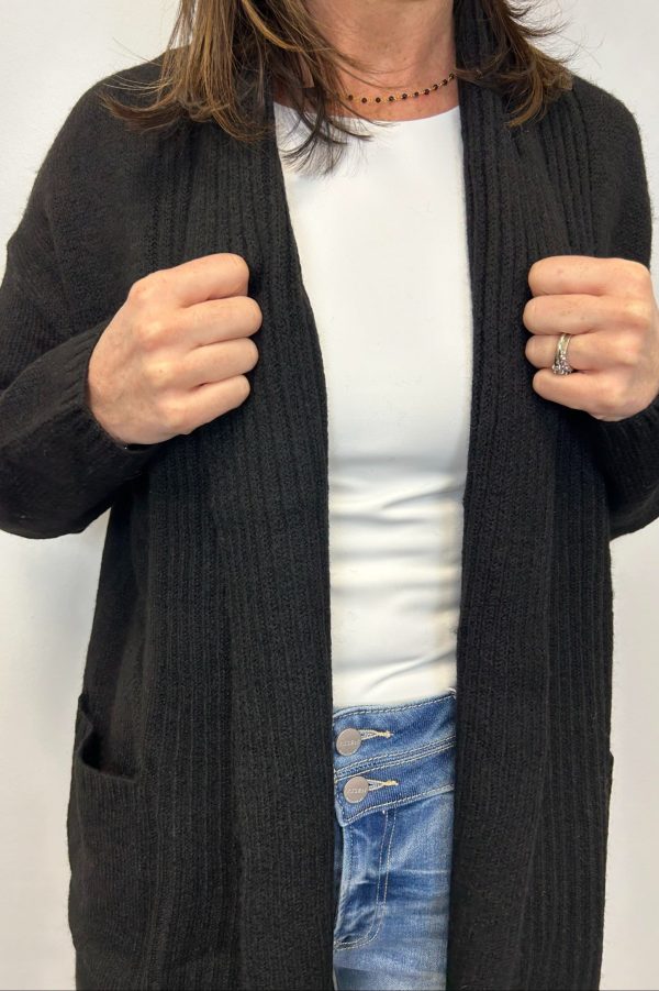 Very Moda Ribbed Shawl Cardigan w  Pockets - Black For Discount