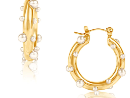 Ellie Vail Nicoletta Pearl Hoop Earrings - Gold Hot on Sale