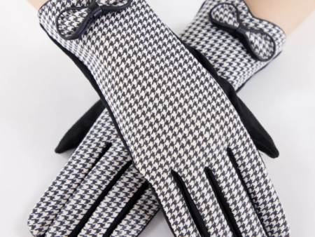 Small Houndstooth Gloves w  Bow - Black For Cheap